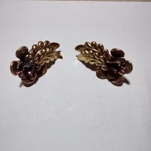 Gold and Purple Floral Leaf Earrings
